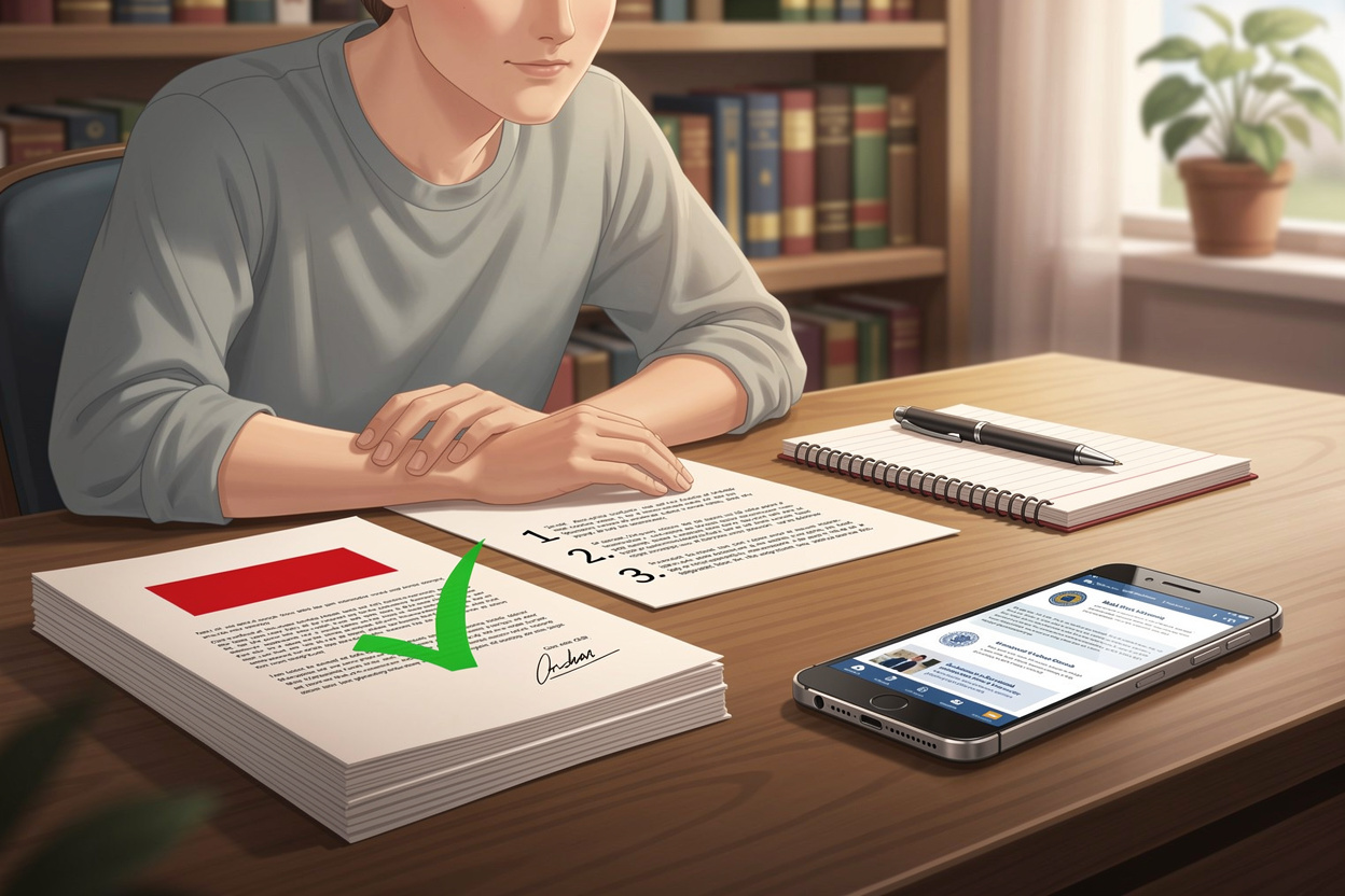 Человек в домашнем офисе изучает документы для обжалования решения без суда.